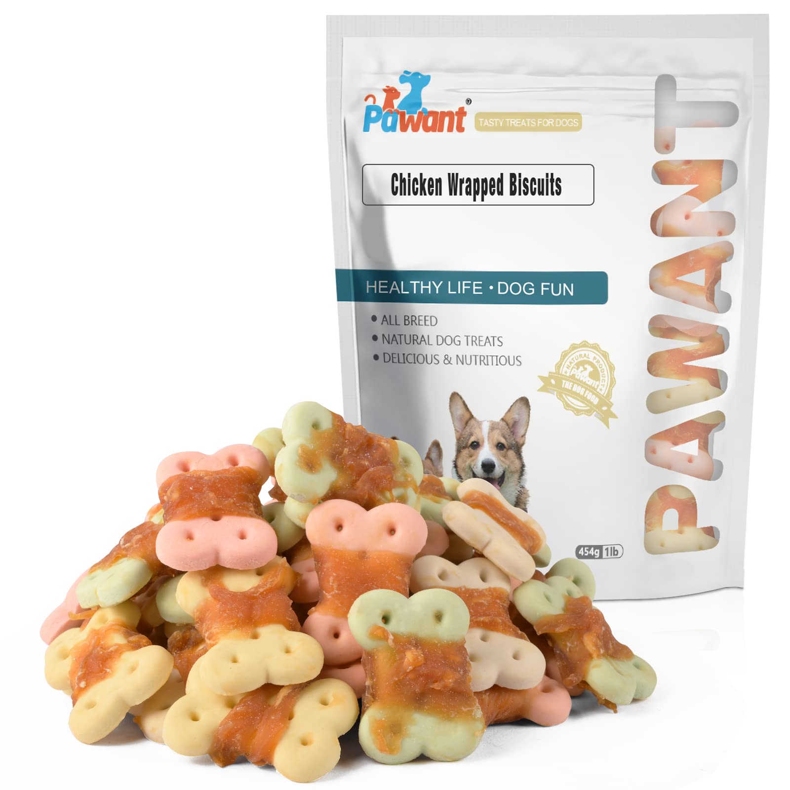 Pawant Dog Treats Biscuits Wrapped in Chicken Chews for Small Dog no Rawhide1 lb/454g