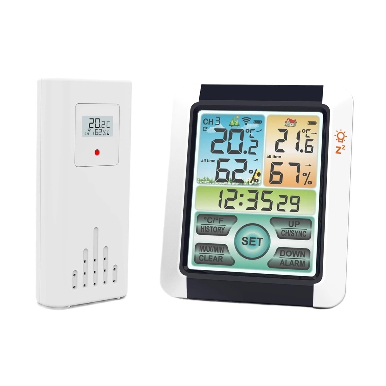 Misuratore Di Umidità E Temperatura Wireless For Interni Ed Esterni Display Touch Screen LCD Con Orologio Meteorologico A Schermo Grande A Colori Preciso Veloce Monitoraggio In Tempo Reale