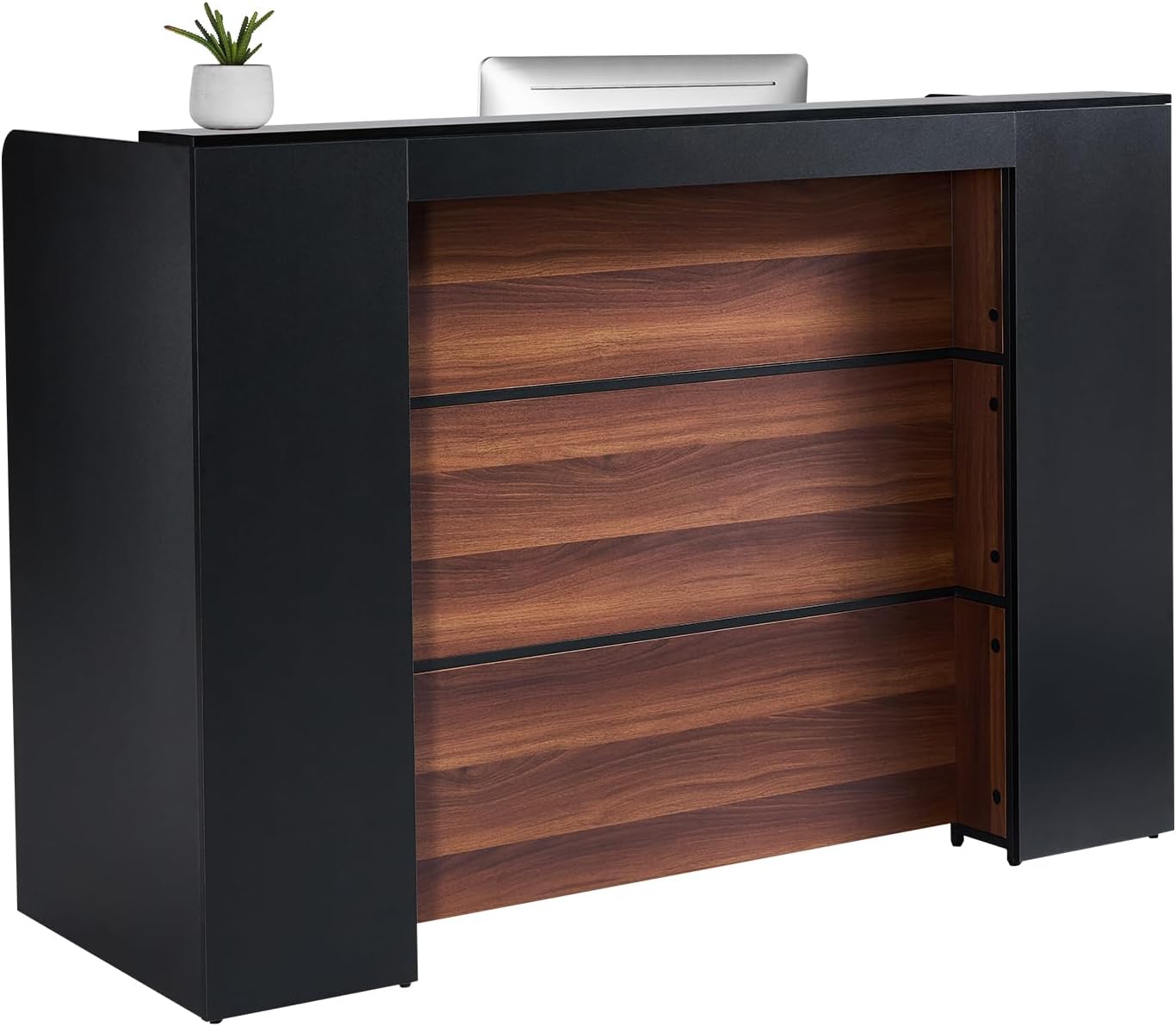 VEVOR Reception Desk, 62 Inch Rectangular Front Counter Table, Office Reception Desk Front Retail Counter with LED Light, for Checkout, Lobby, Beauty Salon and Office, Black & Brown