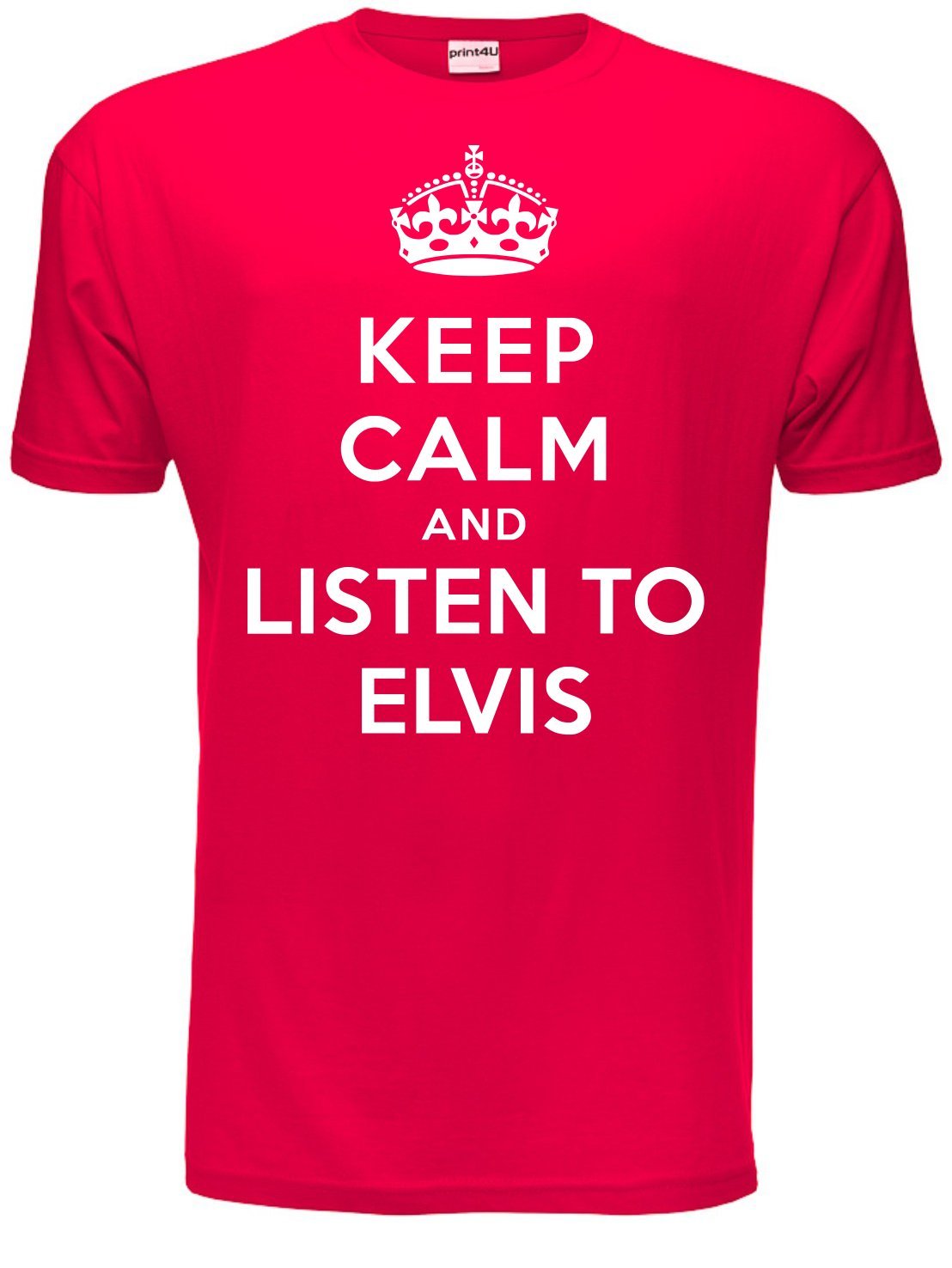 Print4u Men's Red Keep Calm Listen To Elvis Music Fan Gift T-Shirt Medium
