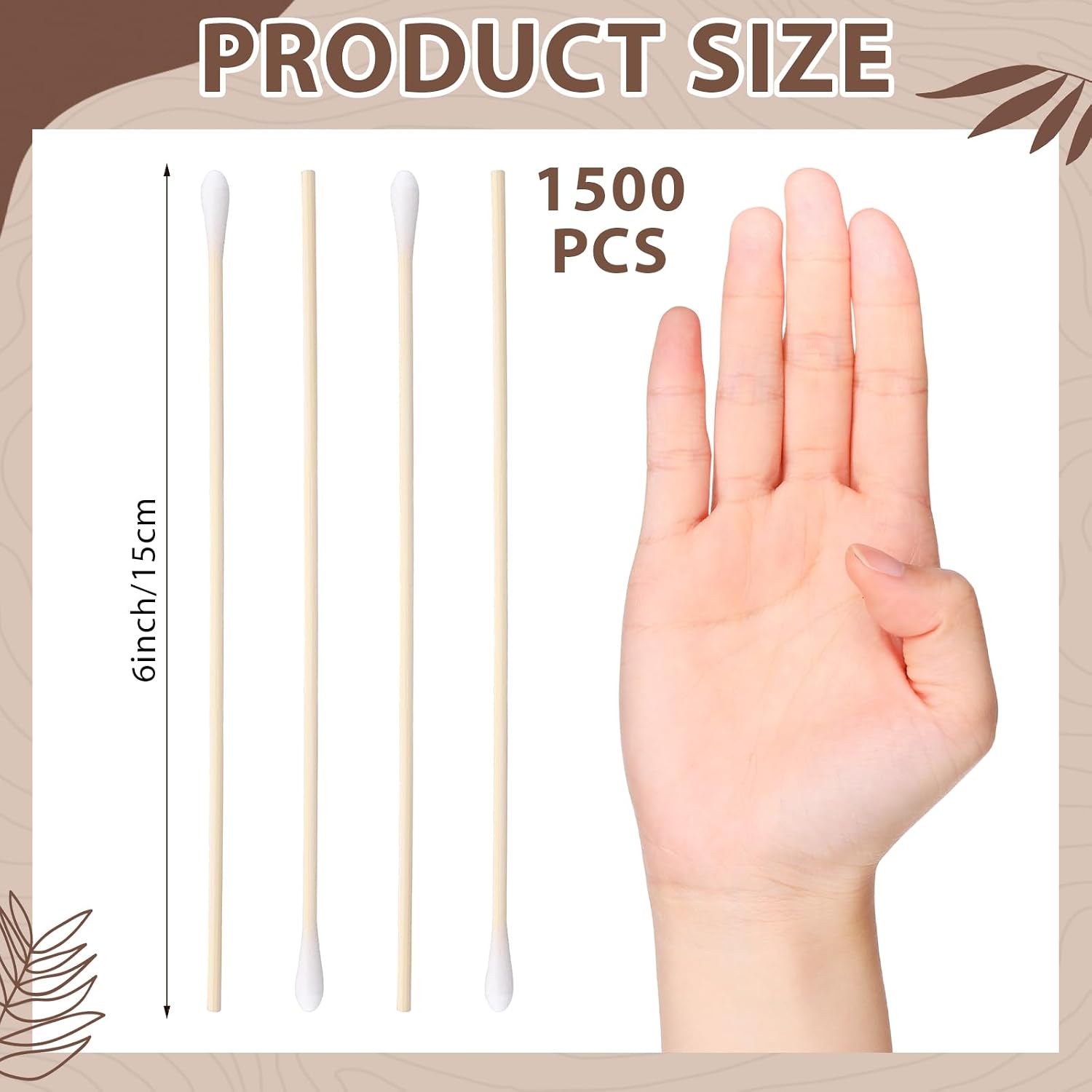 Dunzy 1500 Pcs 6" Inch Long Cotton Swabs with Wooden Handles, Cotton Sticks for Makeup, Medication, Cleaning Skin and Remover Tool