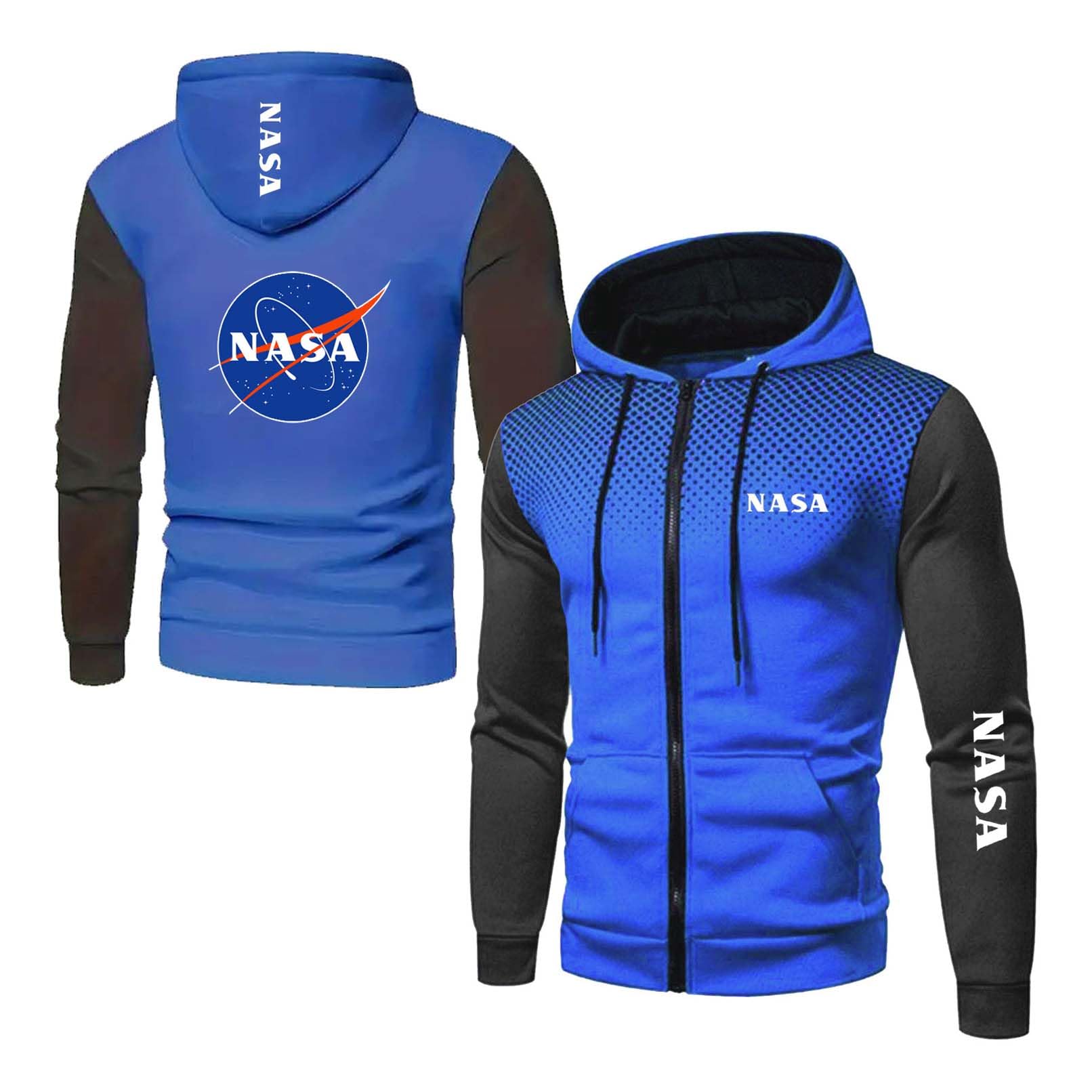 NXTBHDCW Men's Collision Color Hoodie Outwear for N.A.S.A Long Sleeve Sweatshirt Tops Hoody Zip Up with Pocket Jacket Hooded Coat Spring Autumn Soft Cardigan-LanS||XXL