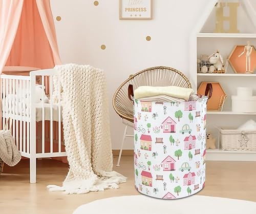 Miniatura 3 de Cesta de lavandería rosa, decoración de habitación de niñas, canasta impermeable para guardería, cesta de ropa de bebé, cesta de almacenamiento de