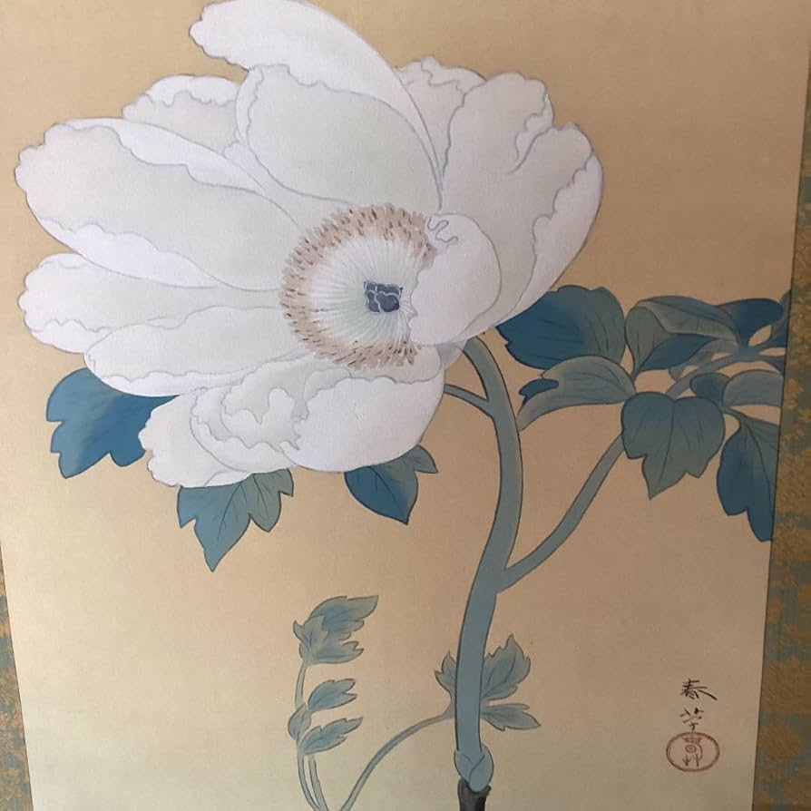 菱田春草　絹本着色　牡丹之図　講談社製複製画　掛軸一幅　保存箱他　未使用品197 Amazon.co.jp: 菱田春草 絹本着色 牡丹之図 講談社製複製画 掛軸