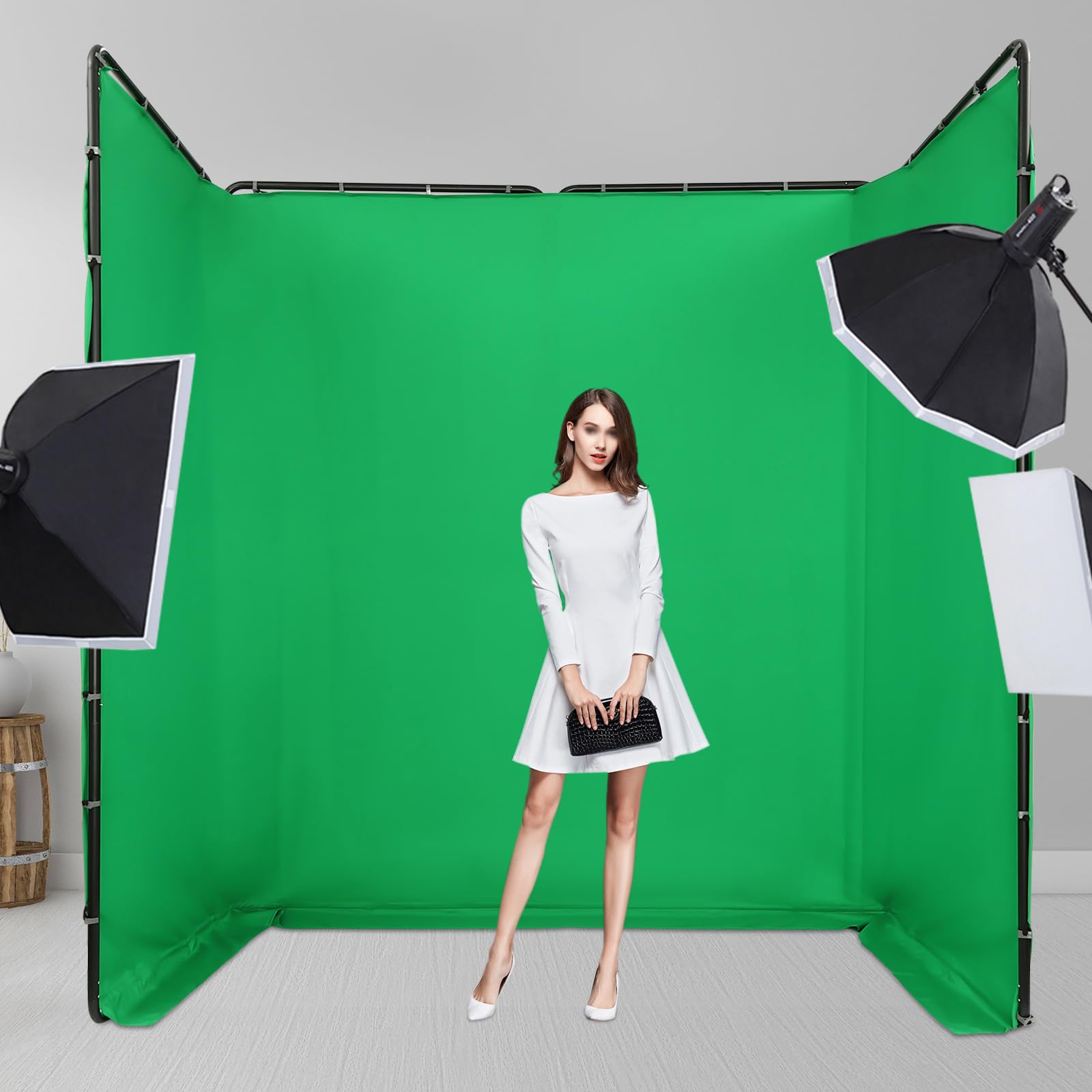 4 x 2,4 m di sfondo verde per foto, Green Screen con supporto per sfondo, borsa per il trasporto per fotografia di prodotto Live Streaming Multiplayer Fotografia Keying
