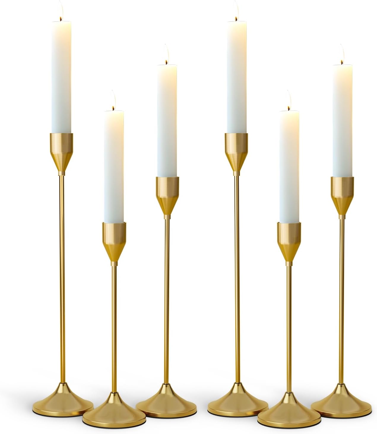 Brass Gold Metal Taper Candle Holder, Vintage Candlestick Holders, Candle Sticks Holder Decor for Wedding Wedding, Dinning, Party, Fits 3/4 inch Thick Candle&Led Candles (Set of 6 Pcs)