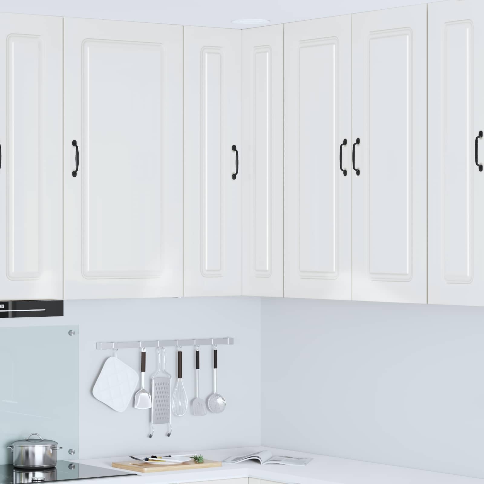 Kalmar - Armario esquinero de pared para cocina, color blanco brillante, 57 x 57 x 100 cm, material de madera, armario de cocina con gran espacio de almacenamiento, diseño moderno para cocina
