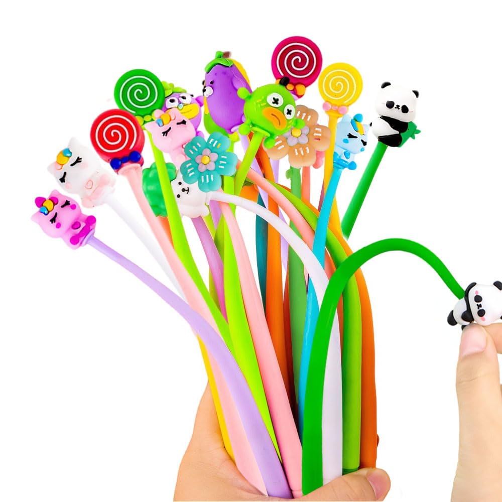 Belegao 20 Pack Kids Ballpoint Pens with Cute Styles, Black 0.5mm Fine Tip Gel Pen Funny Shake & Go for Students Children Party Bag Fillers Birthday Gifts Classroom School Supplies