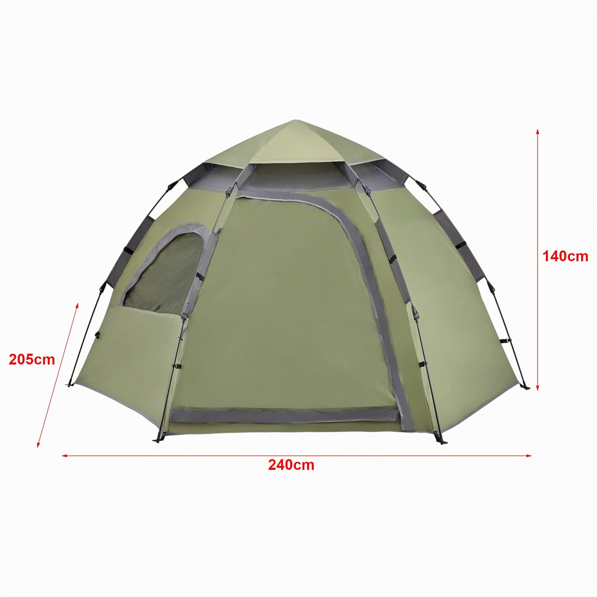 Tenda Pop Up da Campeggio per 2-3 Persone (Lu x La x A) 240 x 205 x 140 cm Tenda con Finestra Traspirante e Doppio Ingresso, Incl. Borsa di Trasporto - Verde