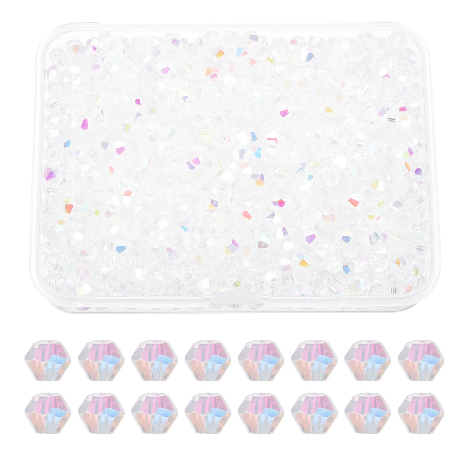 PATIKIL 1000pcs 4mm Bicone Glass Crystal Beads, Faceted Glass Spacer Beads with Box for Jewelry Making Bracelet Necklace Earrings DIY Suncatcher Craft, White AB