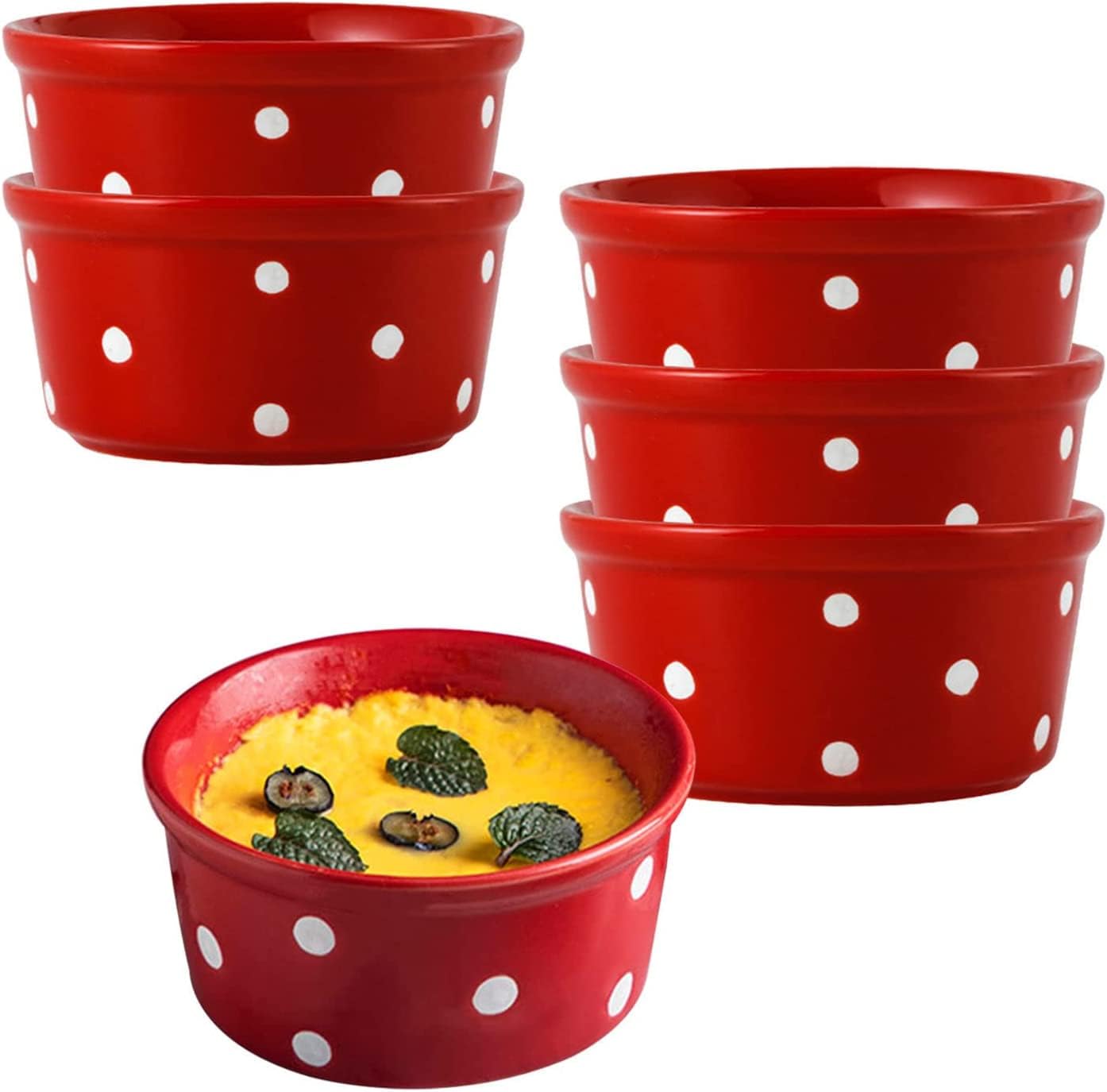 Bol à soupe, bol à riz, bol à déjeuner, ensemble de ramequins, 230 ml, ramequins à crème brûlée, plats à soufflé allant au four, ramequins à soufflé, ramequins for friteuse à air-rouge-lot de 8 ( Colo