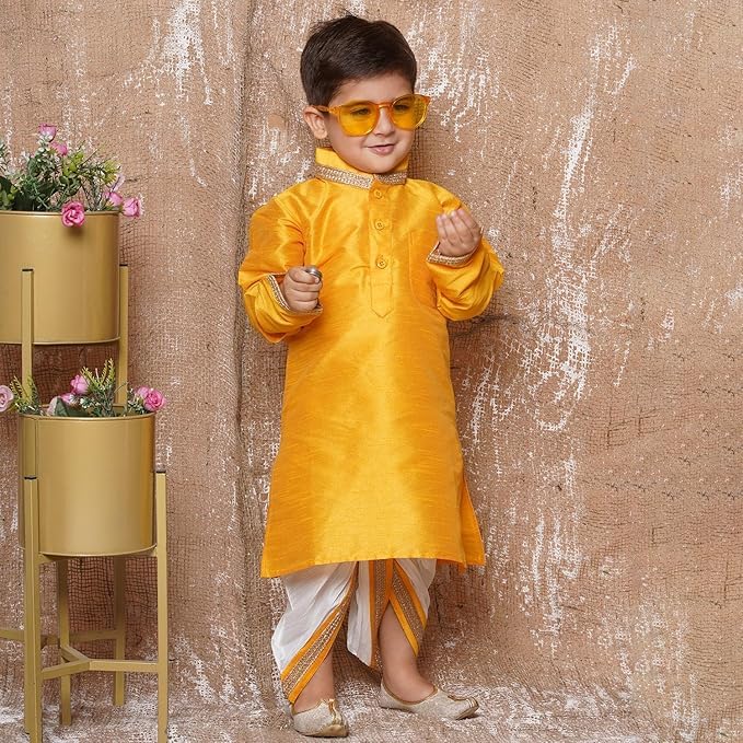 Image of AJ DEZINES Kids Ethnic Wear Pure Cotton Dhoti Kurta Set For Boys