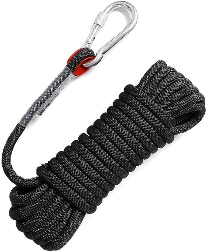 ART IFACT 66 Feets of 8mm Outdoor Safety Rope with Screw Lock Carabiner – Heavy Duty Static Utility Rope for Camping, Rescue, Emergency Escape & Tree Work (Black)