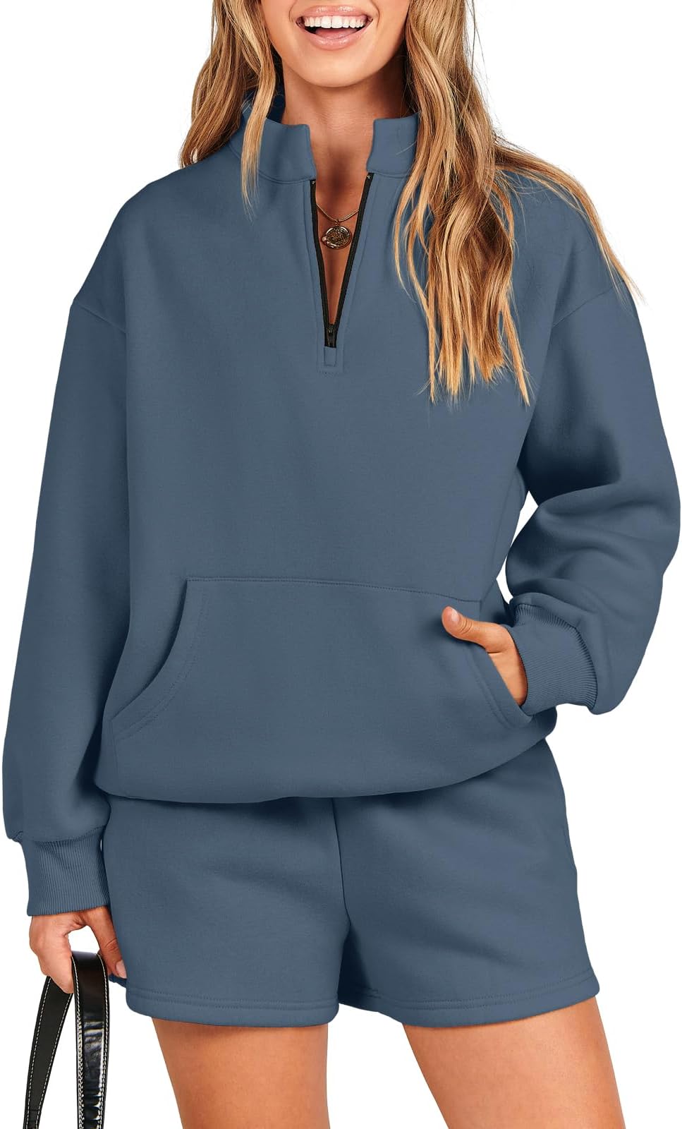 ANRABESS Women 2 Piece Outfits Sweatshirt Shorts Sets 2025 Oversized Casual Lounge Sweat Set Sweatsuit Workout Tracksuit