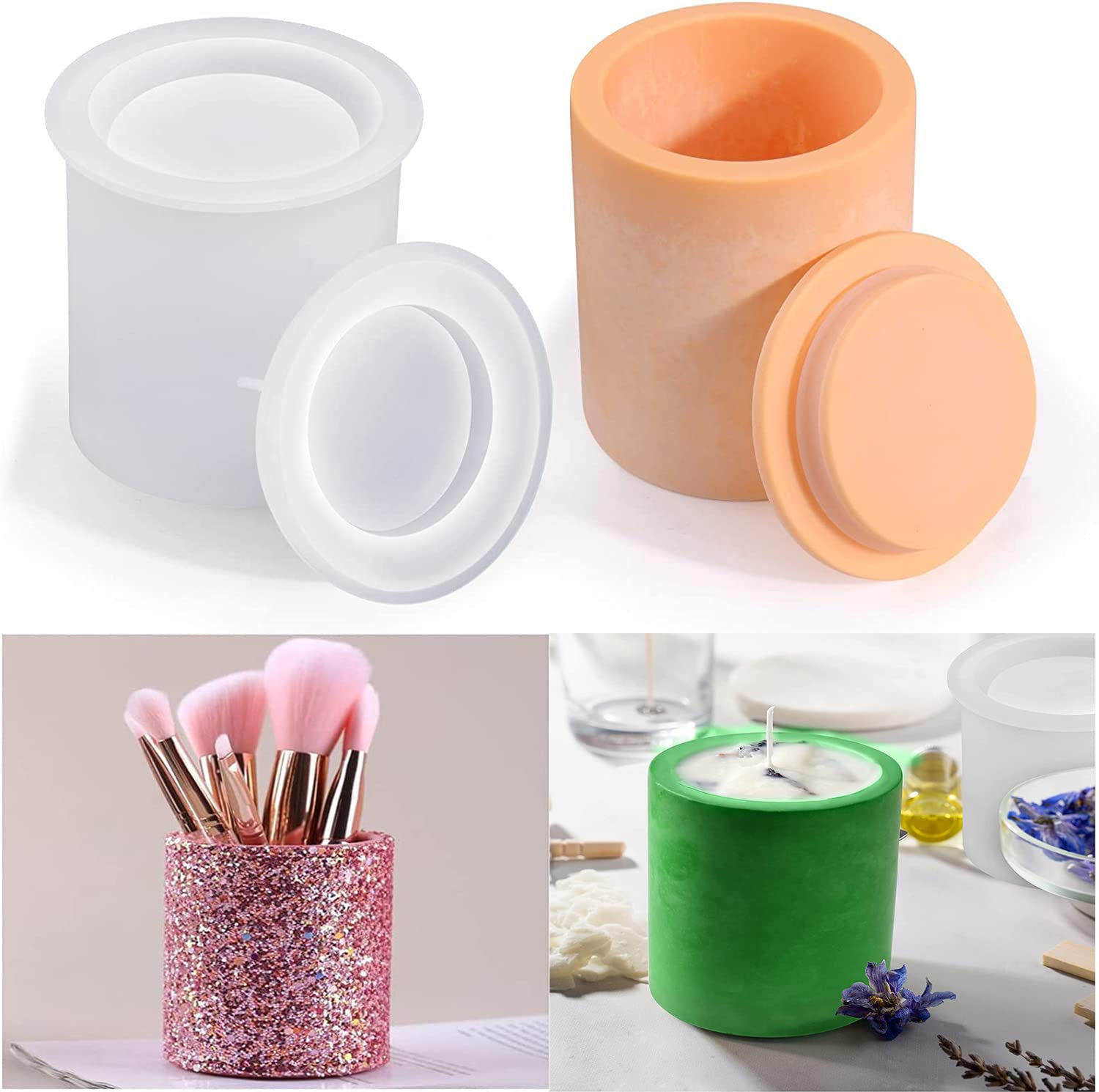 YHRY Candle Jar Molds, Silicone Cylinder Molds for Candle Making, Includes 5 Sealing Rings, Durable and Reusable