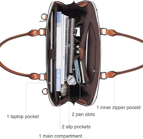 Miniatura 4 de BOSTANTEN Maletín de cuero para mujer de 15.6 pulgadas, bolso de hombro para laptop, oficina, trabajo, bolso cruzado, Bolso