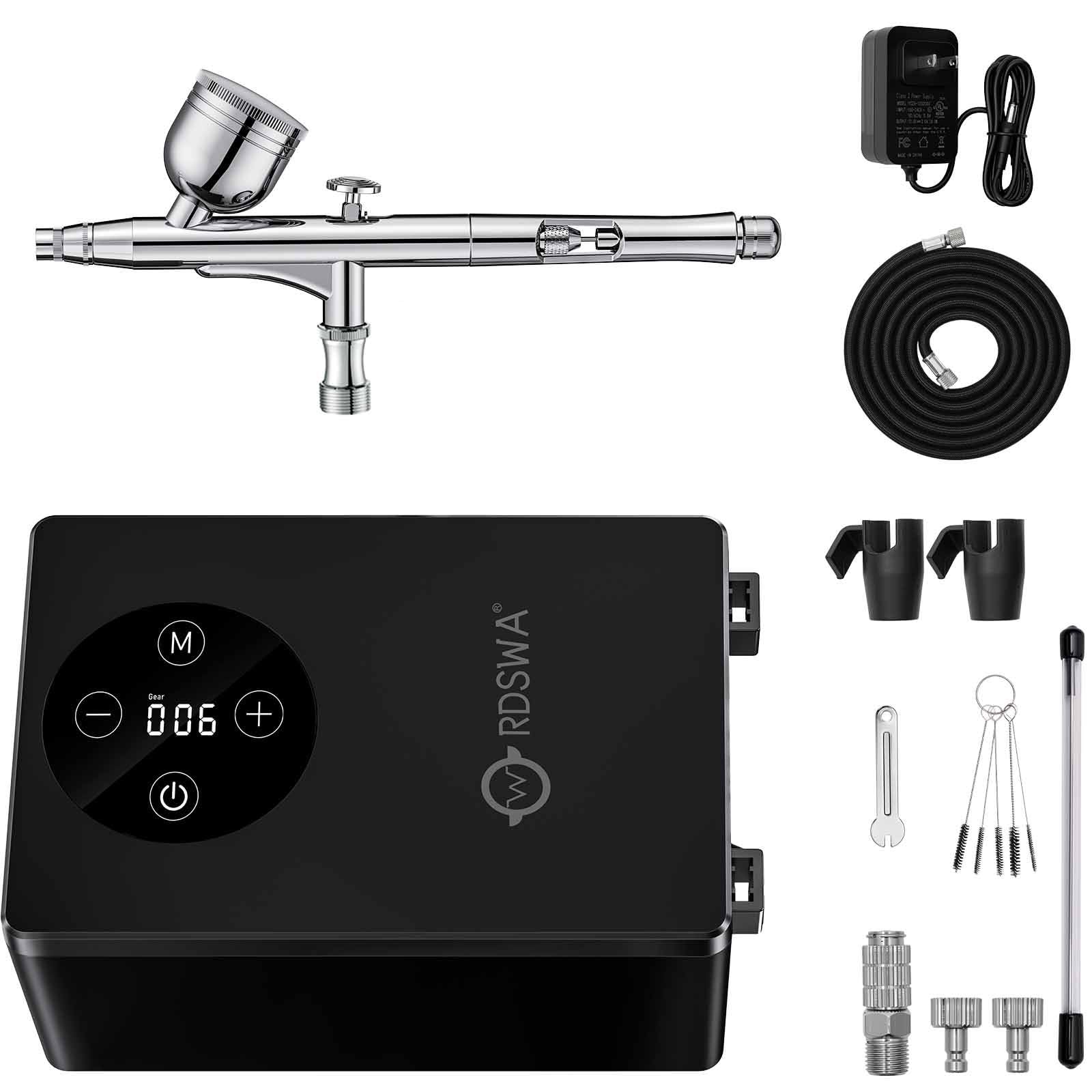Kit de aerógrafo con compresor de aire, pistola de cepillo de aire de doble acción de 51 PSI, 6 presiones, juego de pistola de pulverización de aerógrafo para modelos, pintura, maquillaje