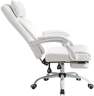 JFFFFWI Silla de Carreras de Escritorio para computadora con diseño de Respaldo Doble reclinable Ejecutivo 135 & deg; Diseño inclinable con reposapiernas extendido y sillón reclinable PU Blanco Relá