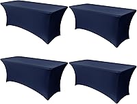 Vista 99 de Obstal Funda de mesa de elastano elástica de 4 pies para mesas plegables estándar, paquete de 2 manteles rectangulares universales ajustables