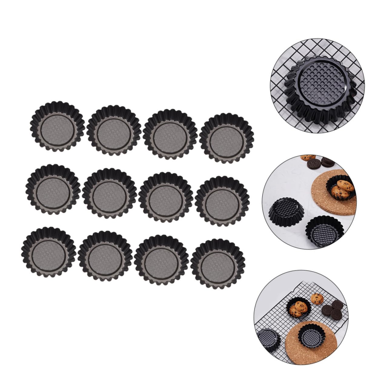 Mikinona Molde para Tartaletas de Huevo 12 Piezas Antiadherente y Resistente a Rayaduras de Acero al Carbono Negro para Hornear Postres y DIY