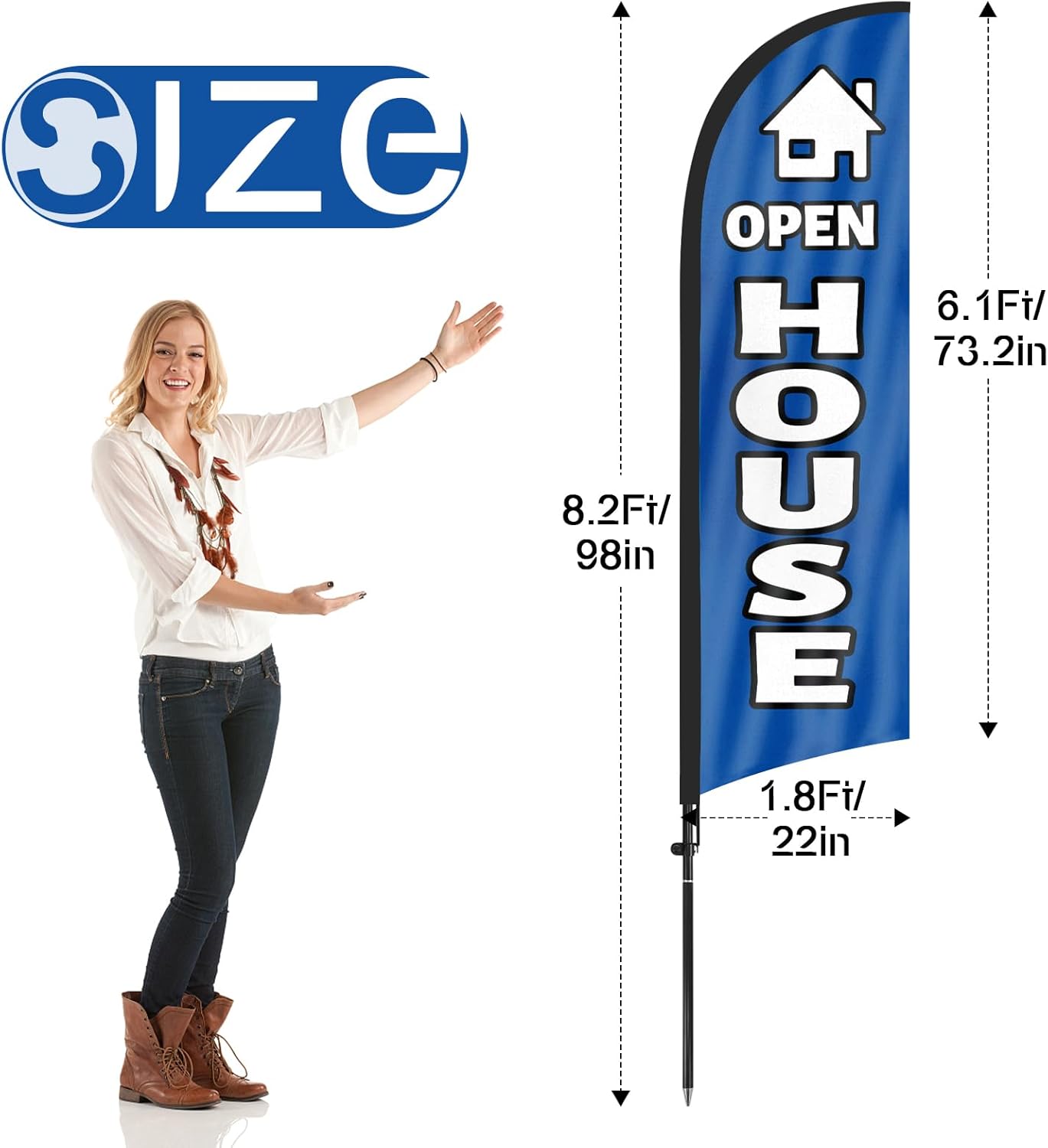 Open House Sign Kit with Flag and Stake, Real Estate Open House Signs, 8Ft Blue Banner - Image 2