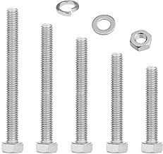 M8 Stainless Steel Hex Nuts and Bolts Set with Washers, Long Machine Screws for Car, Bike, Furniture, Boat, Construction