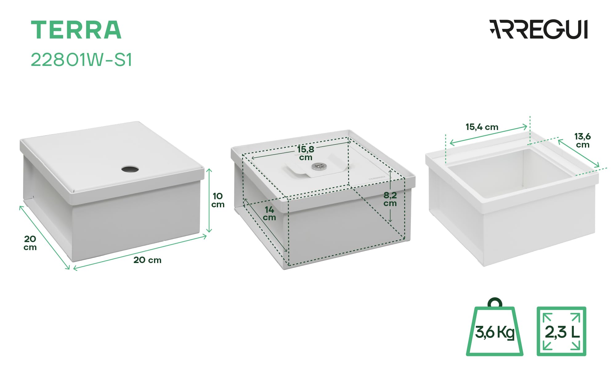 ARREGUI Terra 22801W-S1 Hidden Hidden Floor Safe, White, 2,3 L - 10x20x20cm - Image 4