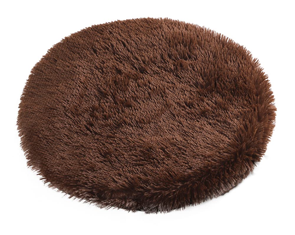 DAIHAN Soft & Warm Dog mats, Kennel mats, Winter Warm Fluffy Pet Blankets litter mats Cat mats Round Plush Mattress Cushion Pad Sleeping Bed Mat for Crate 1coffee 80cm