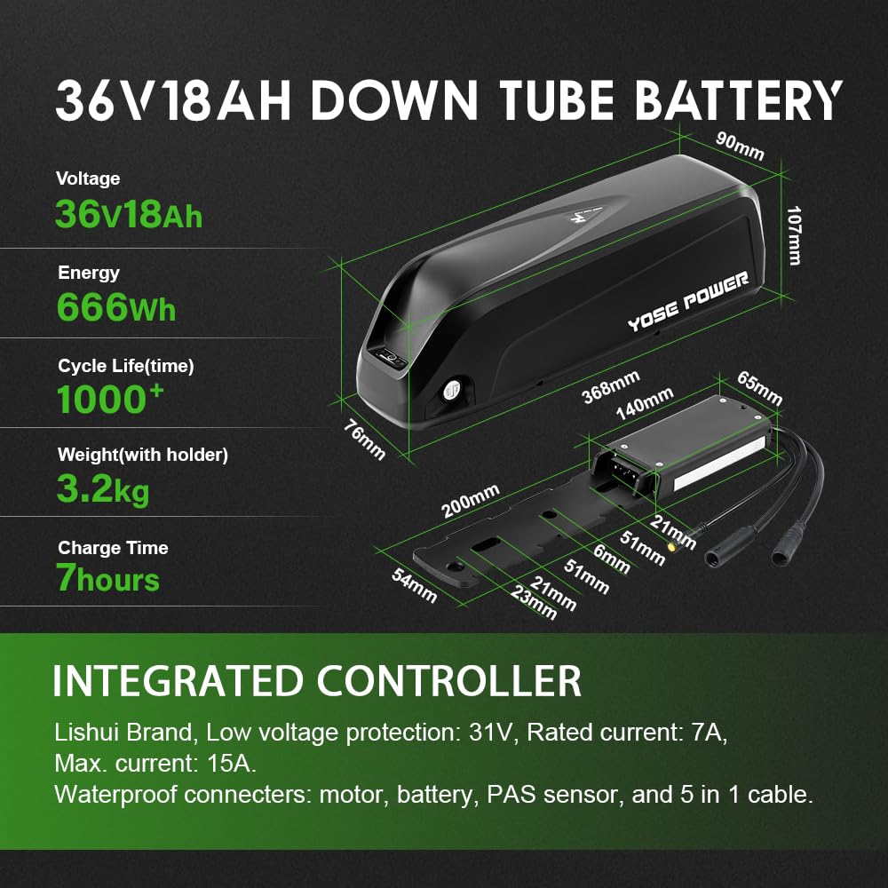 YOSE POWER Ebike Kit 36V250W 28 "kit de Conversion de moyeu pour vélo électrique Avant avec Batterie Hailong 36V 18Ah DIY e-Bike LCD