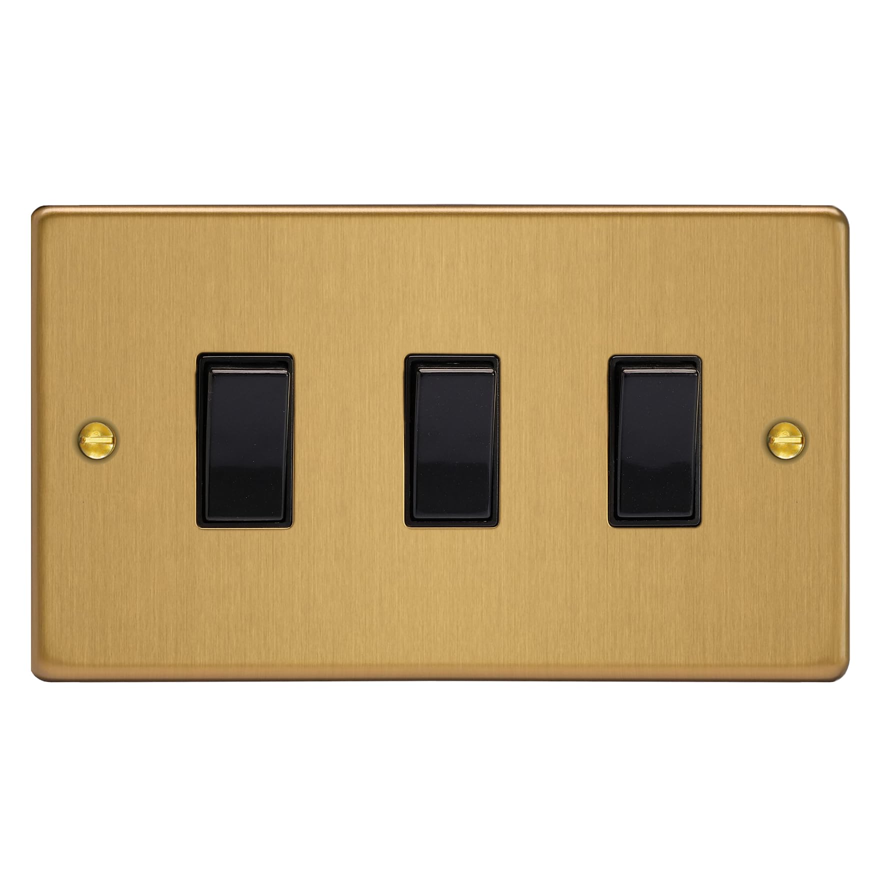 Varilight Brushed Brass 3-Gang 10A 1- Or 2-Way Rocker Switch (Twin Plate)