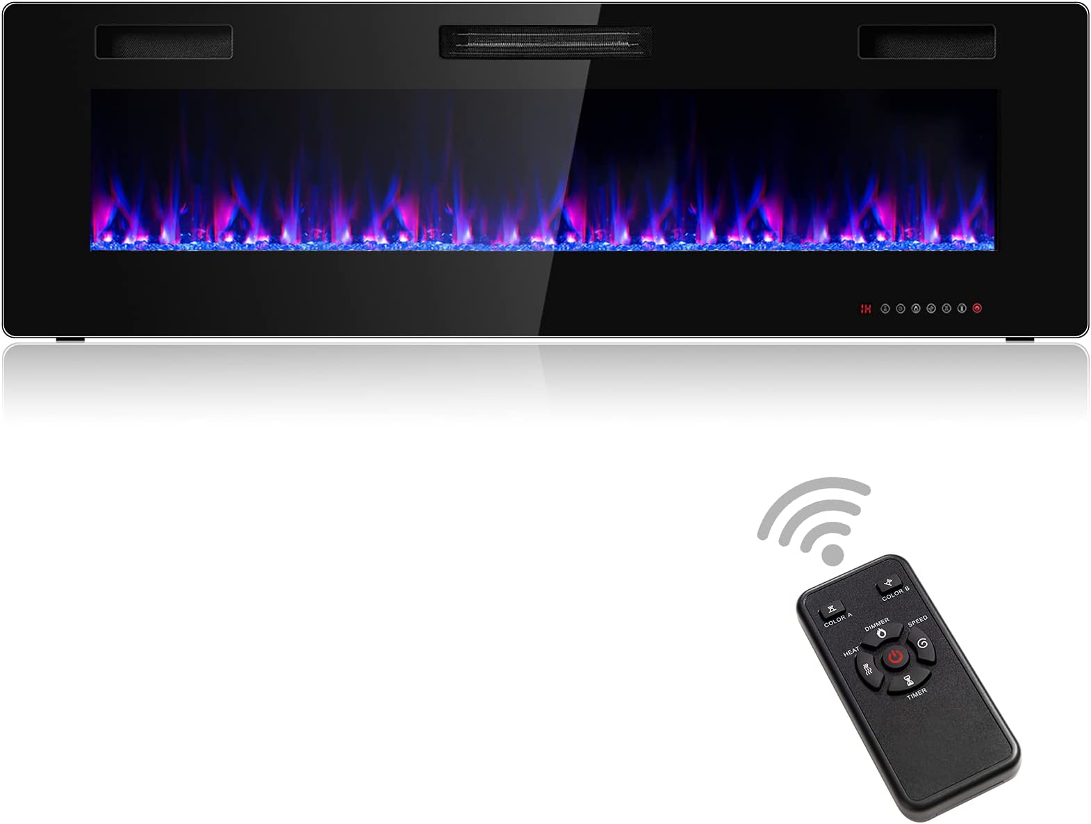 Camino Elettrico SUBTLETY 750W/1500W - Effetto Fiamma LED, 2 Livelli Calore, Design In Metallo