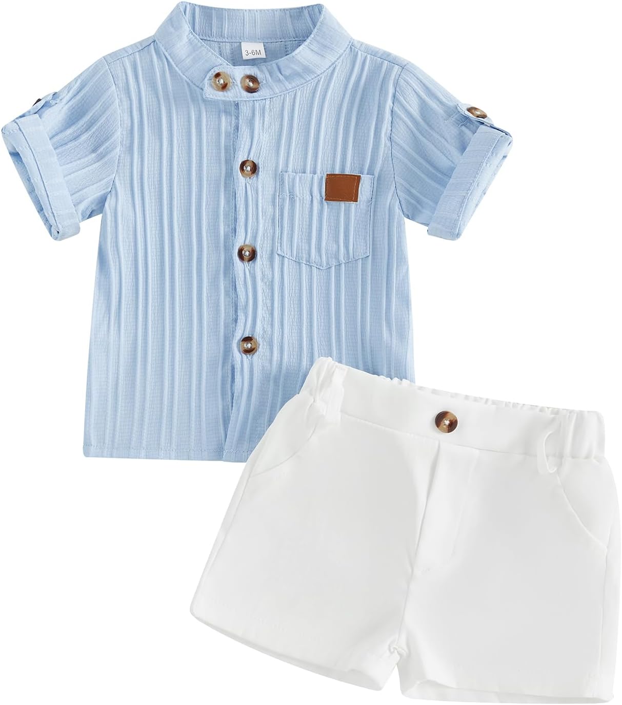 Infant Baby Boy Summer Outfit Button Down Solid Color Short Sleeve Shirt and Shorts Set Casual Toddler Clothes