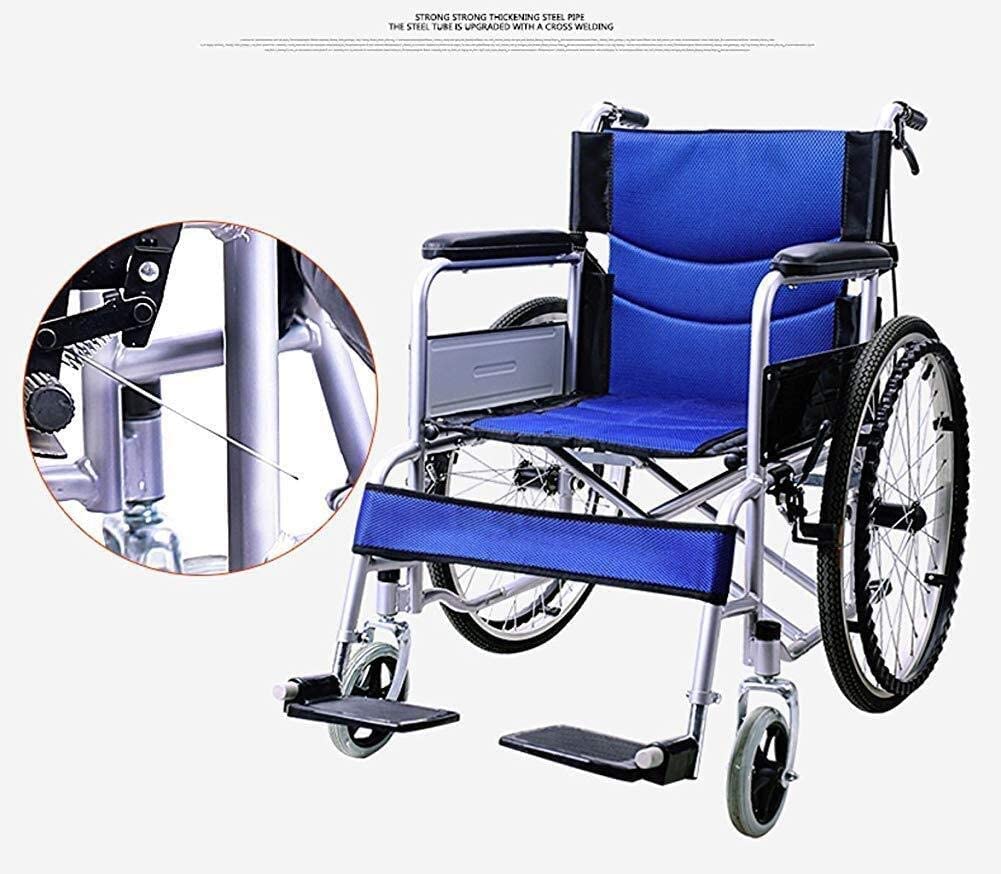 BKEKM Silla de Ruedas Silla de Ruedas de Transporte Plegable Mobility - Silla de Aluminio con Freno de Mano y Rueda Silla de Ruedas Manual Ligera para Adultos Cómodo