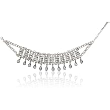 Rhinestone Choker - Silver Choker Necklace, Diamond Necklace, Water Drop Pendant Necklaces, Sparkly Necklaces Jewelry for Women, Indian Jewellery, Silver Choker, Dangle Statement Collar for Wedding