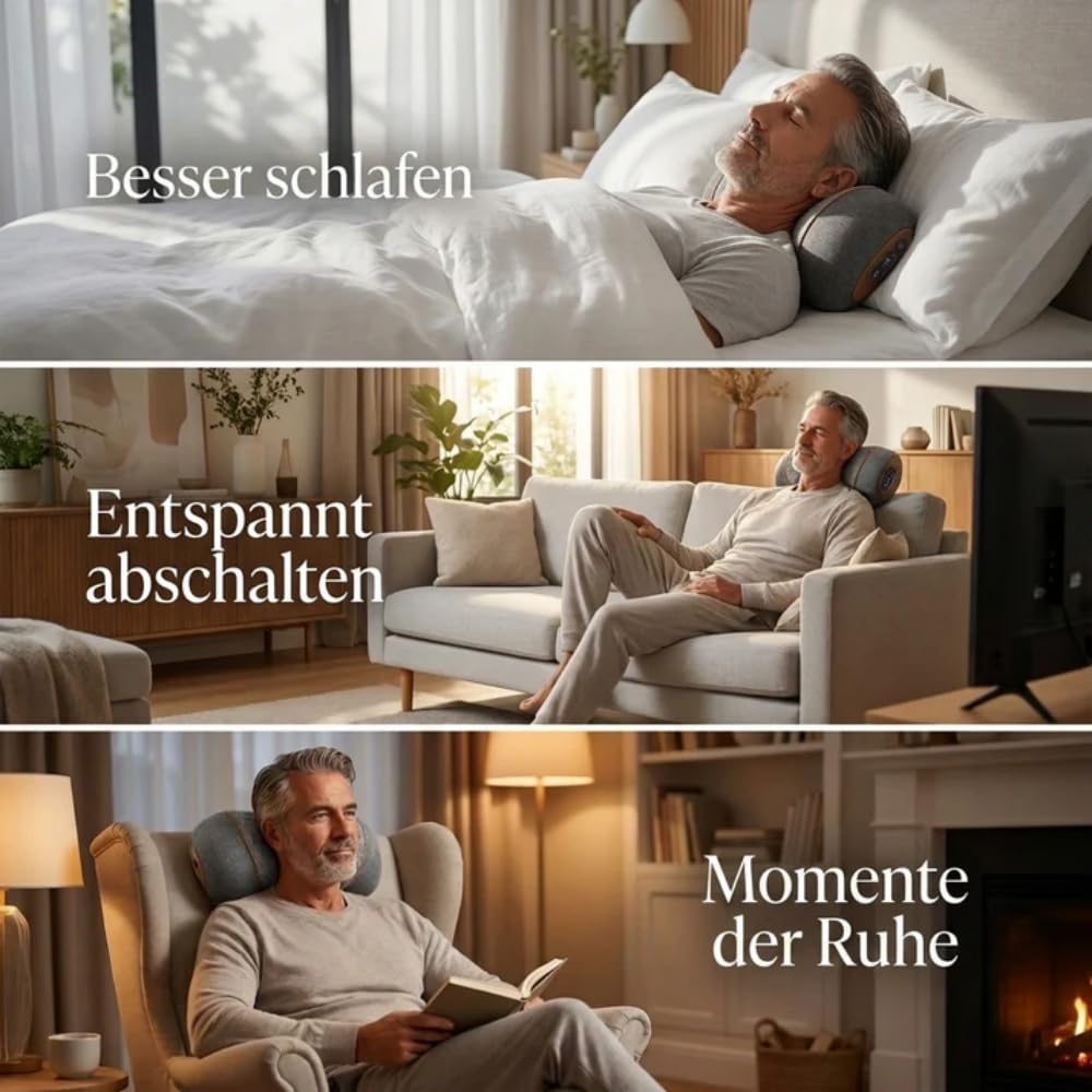 Wirbelfrei – 3 in 1 Nackenkissen mit Traktion, Wärme & Vibrationsmassage, Ergonomisches Memory Foam