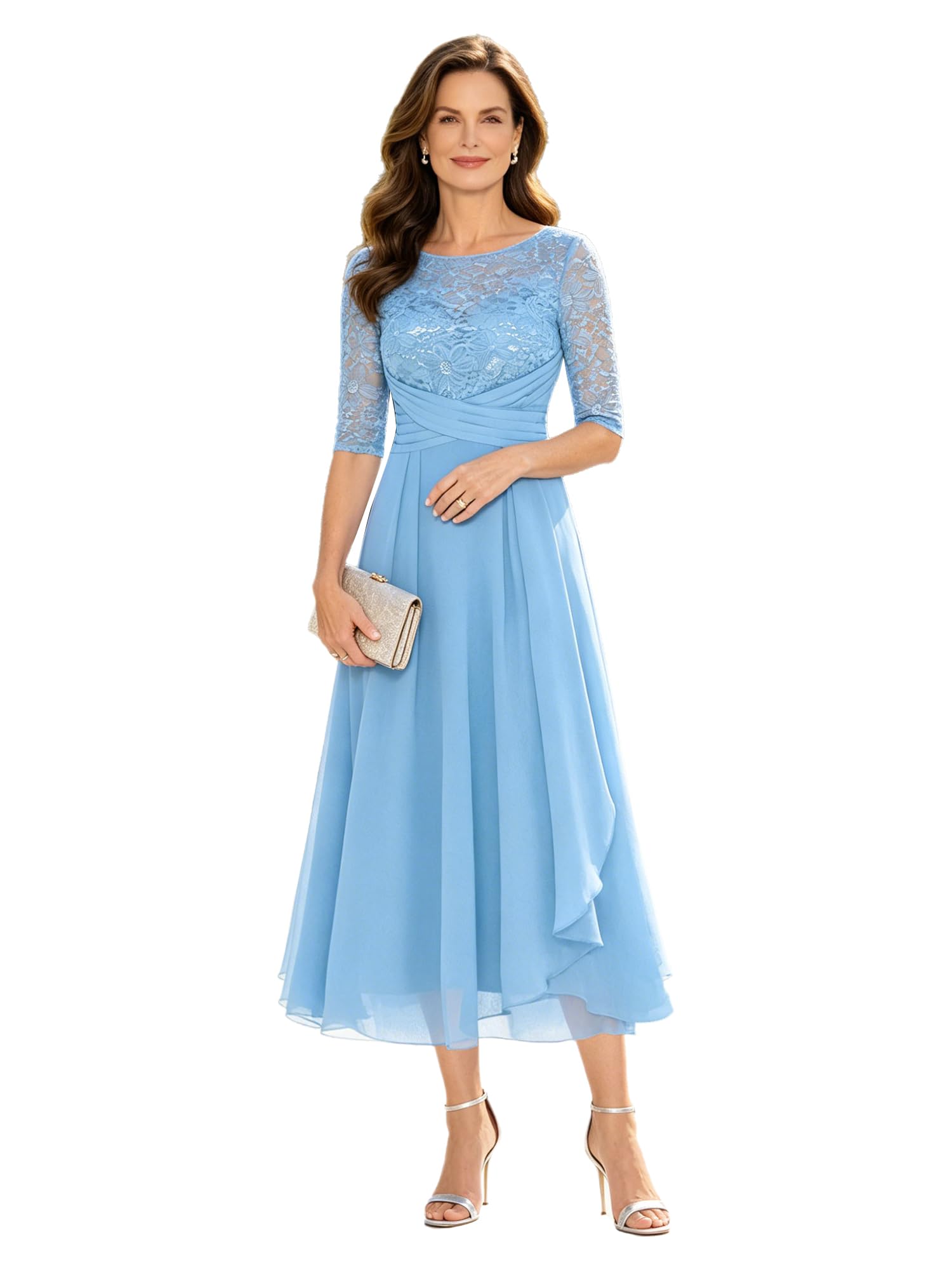 Robe cocktail pour femme en chiffon fluide coupe évasée maxi - 5