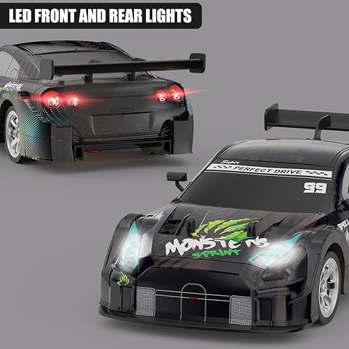 Miniatura 5 de Dollox Auto RC Drift a escala 116, auto de control remoto de 2.4 GHz, 4 WD, 30 KMH, vehículo de alta velocidad con luces LED, neumáticos adicionales