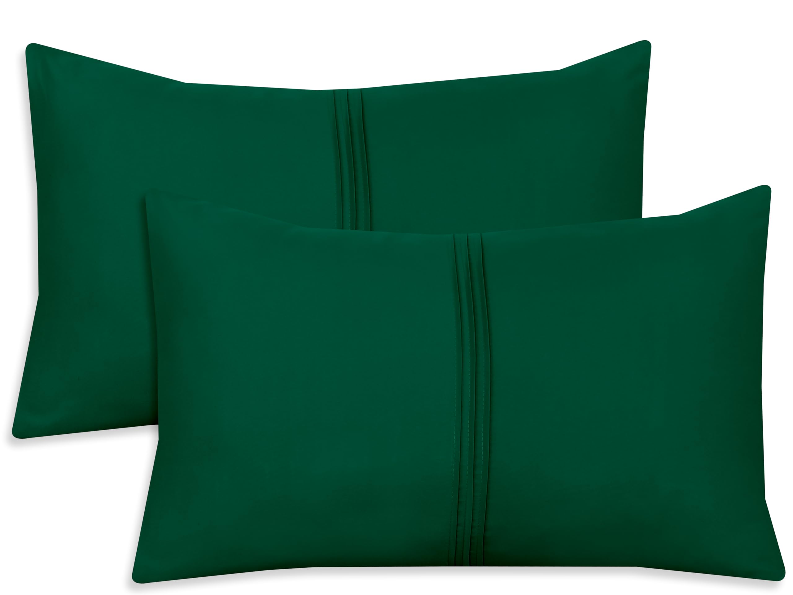 Nafay Living Pintuck Pillowcases 2 Pack Brushed Microfiber Soothing Feel Wrinkle & Fade Resistant with Envelope Closure (Emerald)