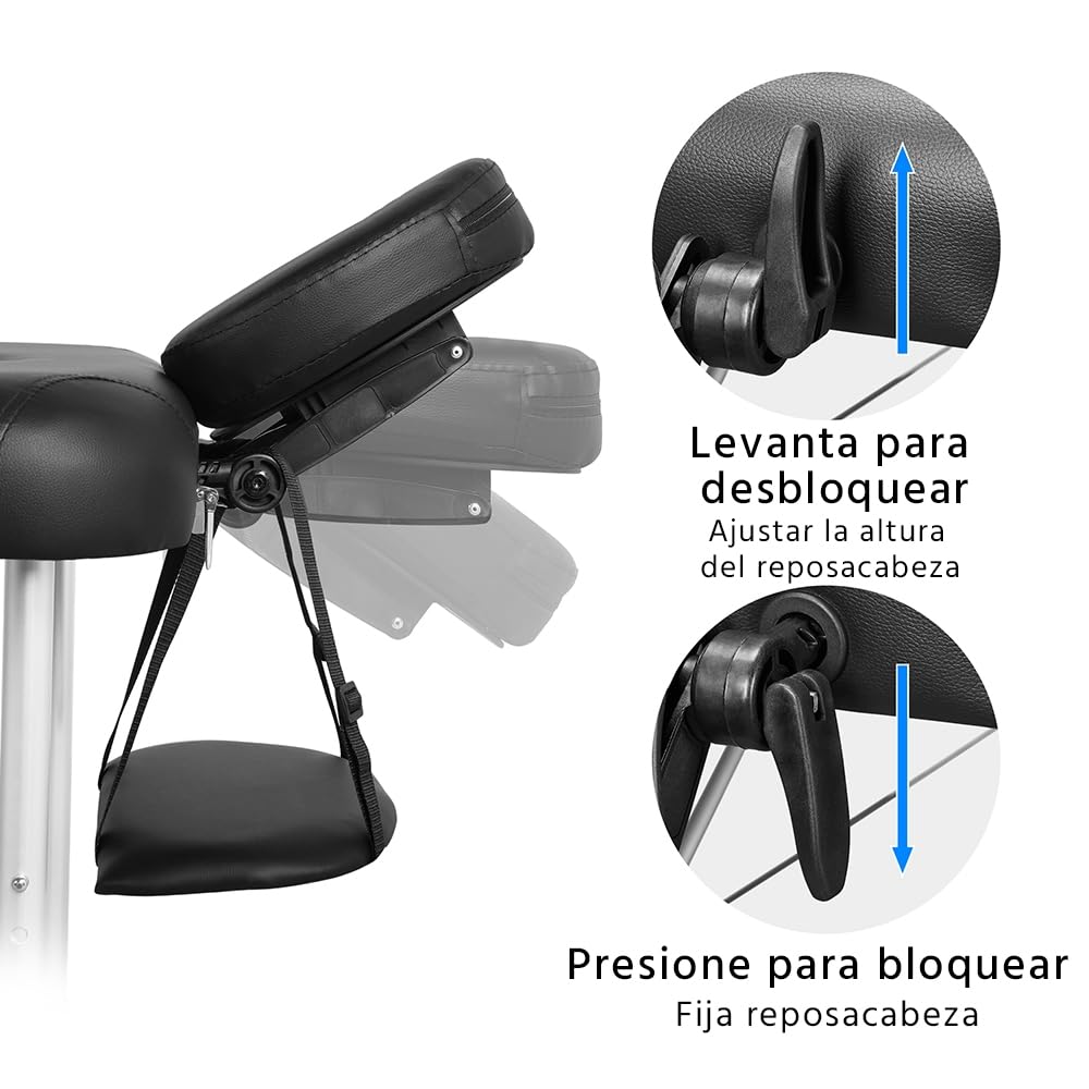 Yaheetech Camilla Masaje Plegable Portátil Profesional de 2 Zonas Capacidad 250 kg con Bolsa para Fisioterapia Reposacabezas Ajustable Altura y Reposabrazos Extraíbles 213 x 80 cm/Negro