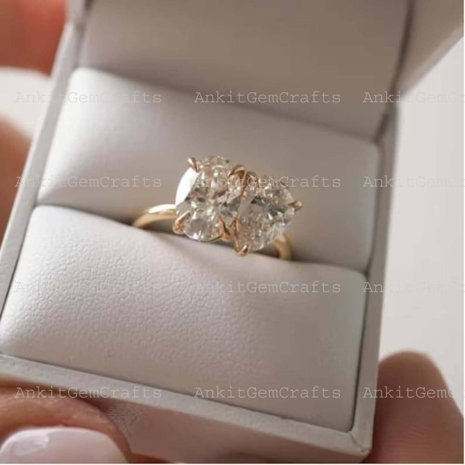 Oval & Pear Moissanite Two Stone Engagement Ring 14K Solid Gold Toi et Moi Ring Double Stone Bridal Promise Jewelry Gift for Women