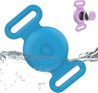 Waterproof Airtag Dog Collar Holder Compatible with Apple AirTag, Silicone Waterproof Air Tag Case for Dog Collar, Anti-Lost AirTag Holder for Pet Cat Dog GPS Tracker (Blue)