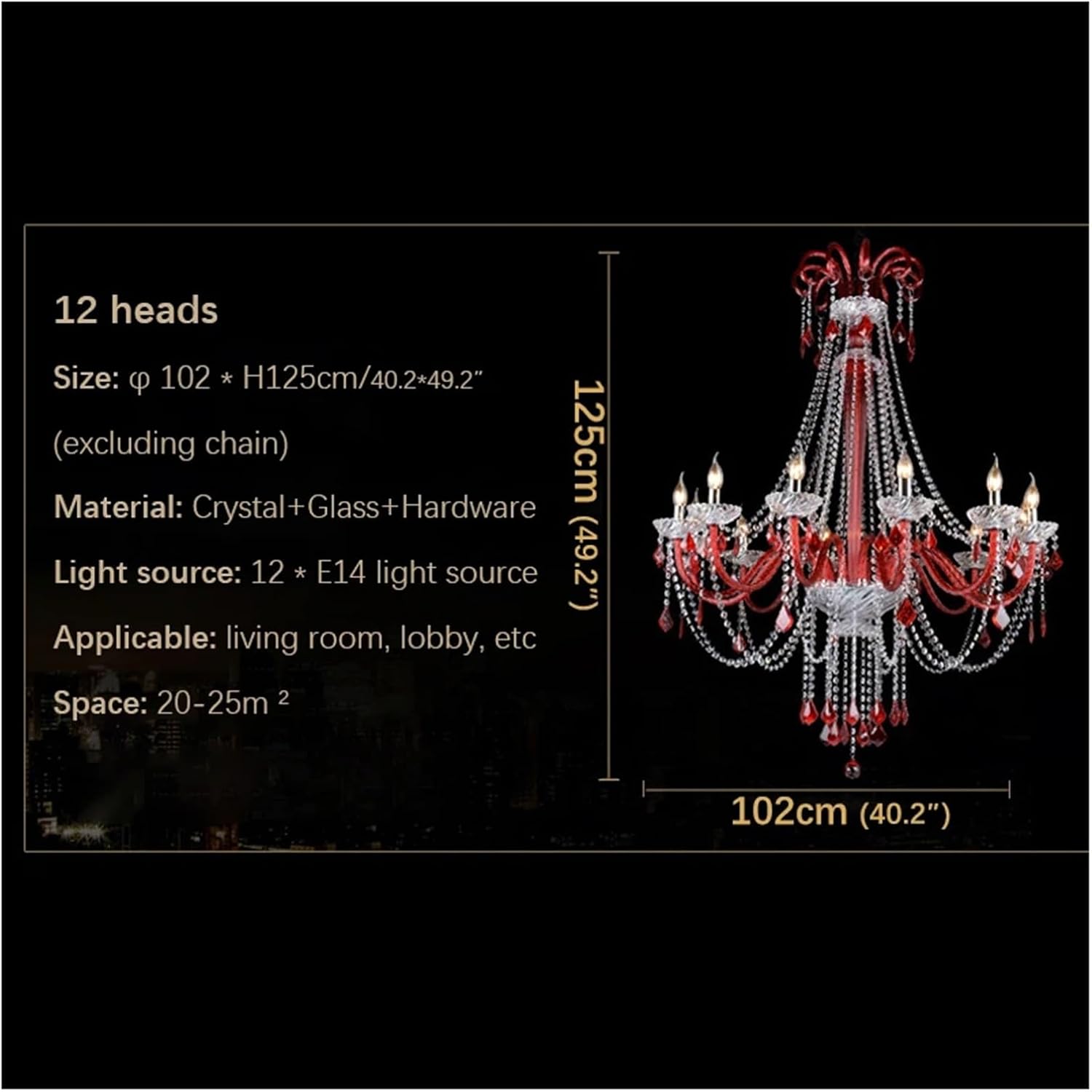 European Style Crystal Pendent Lamp Red Candle Lamp Living Room Restaurant Villa Staircase Building Chandelier,Crystal Chandelier