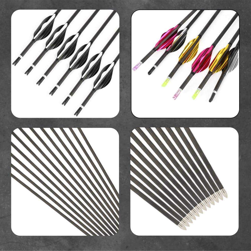 6/12 Stück SP 600/1000 Pure Carbon Pfeile 30 Zoll ID 4.2 mm Schaft 1.8" Spiralflügel für Bogenjagd Bogenschießen Zielübungen Schießen