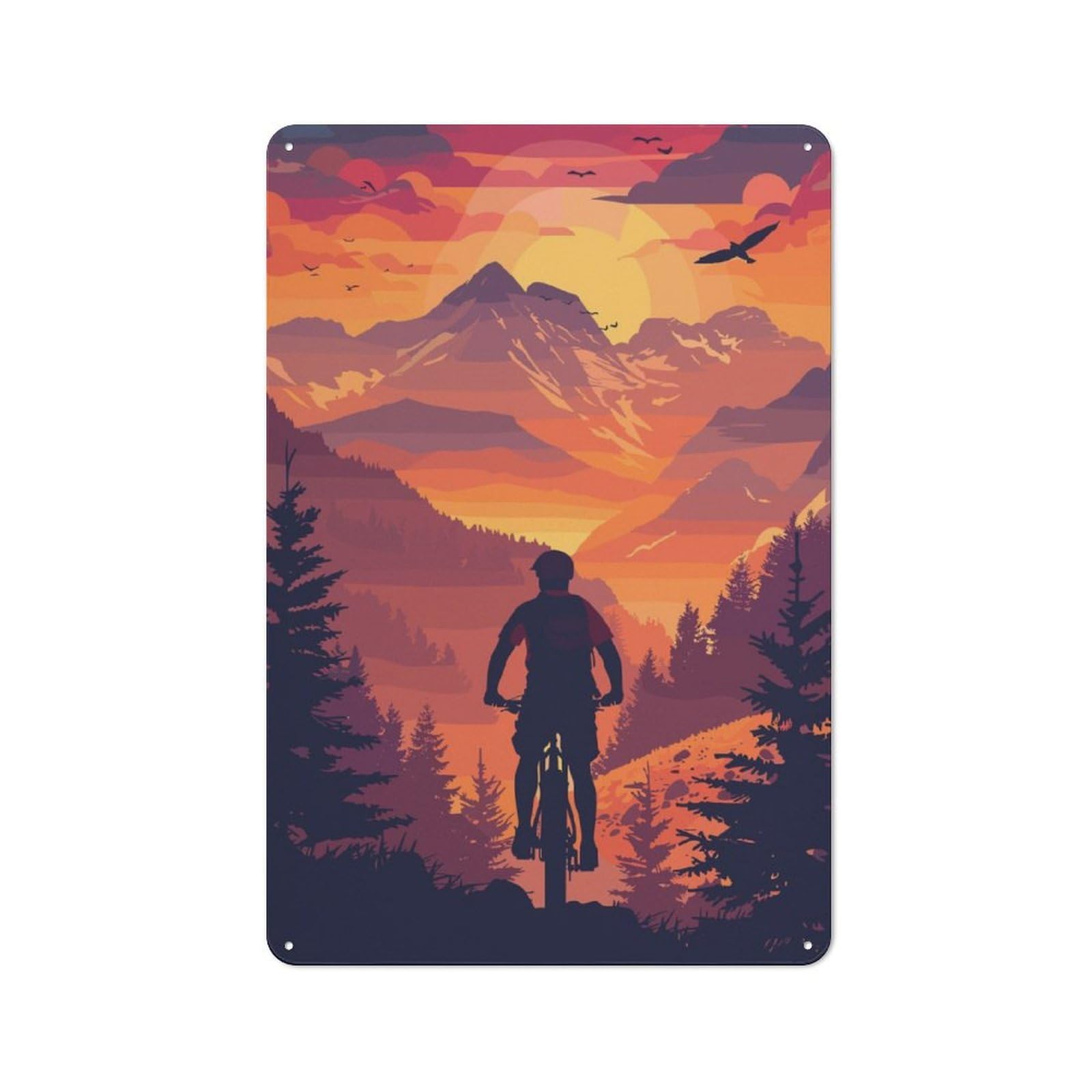Junmoney Mountainbike Scenic Sunset Metal Plaque 30X20cm With For Garage Wall, Retro Decor, For Garage Decor Collectors Refreshing A Room In Autumn