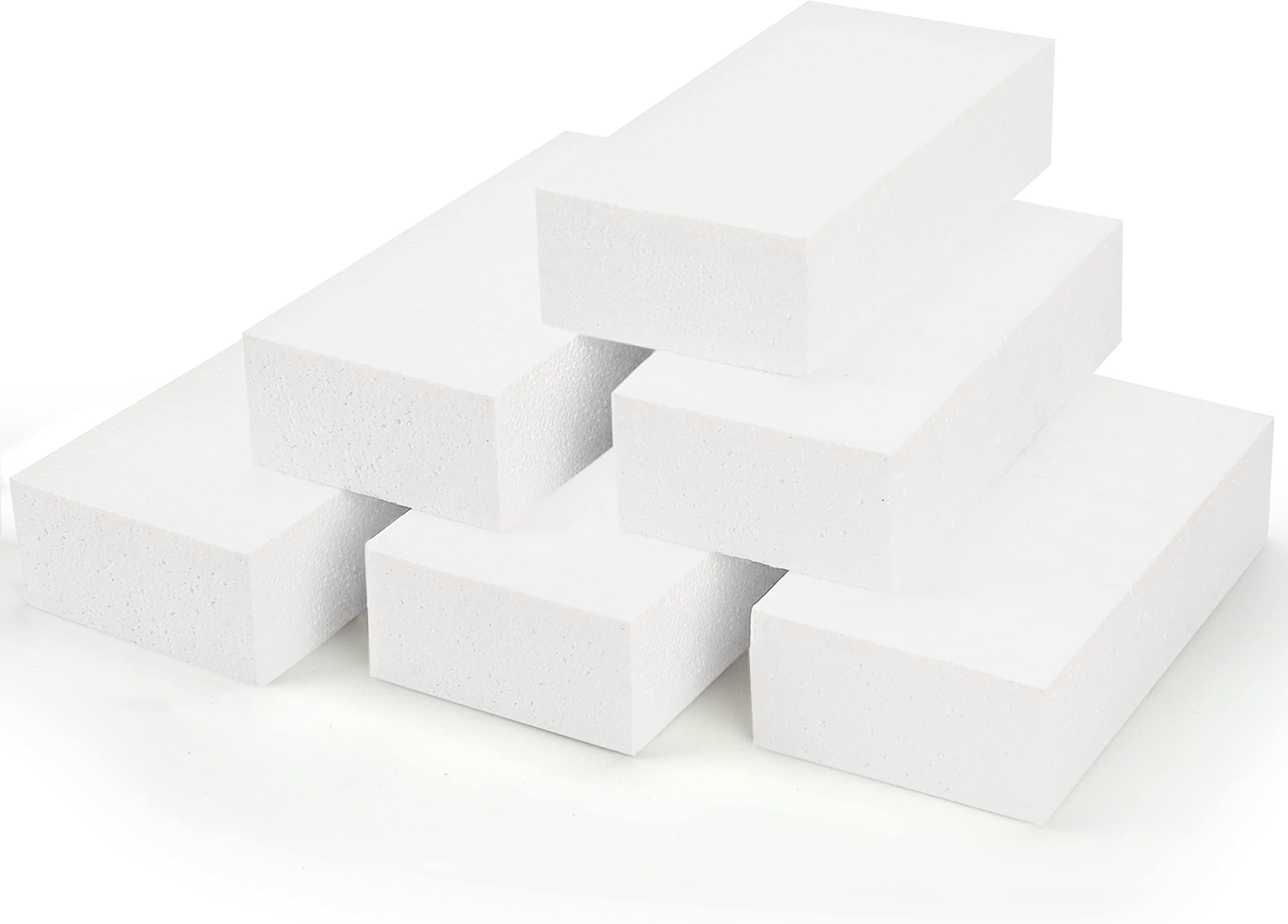 BELLE VOUS 6 Pack Craft Foam Blocks - 20 x 10 x 5cm / 8 x 4 x 2 inches - Rectangle Polystyrene Foam Bricks for Modelling, School Projects, Sculptures, Floral Arrangements, DIY Arts and Crafts