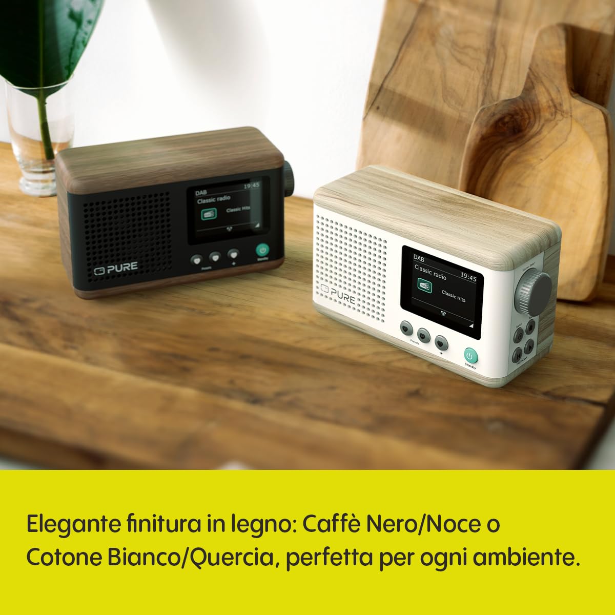 Pure Classic Mini Radio Digitale Portatile DAB+ e FM con Bluetooth 5.3, Batteria da 15 ore, Schermo a colori da 2,4", Cinghia di trasporto, Nero Caffè/Noce, Compatto e leggero