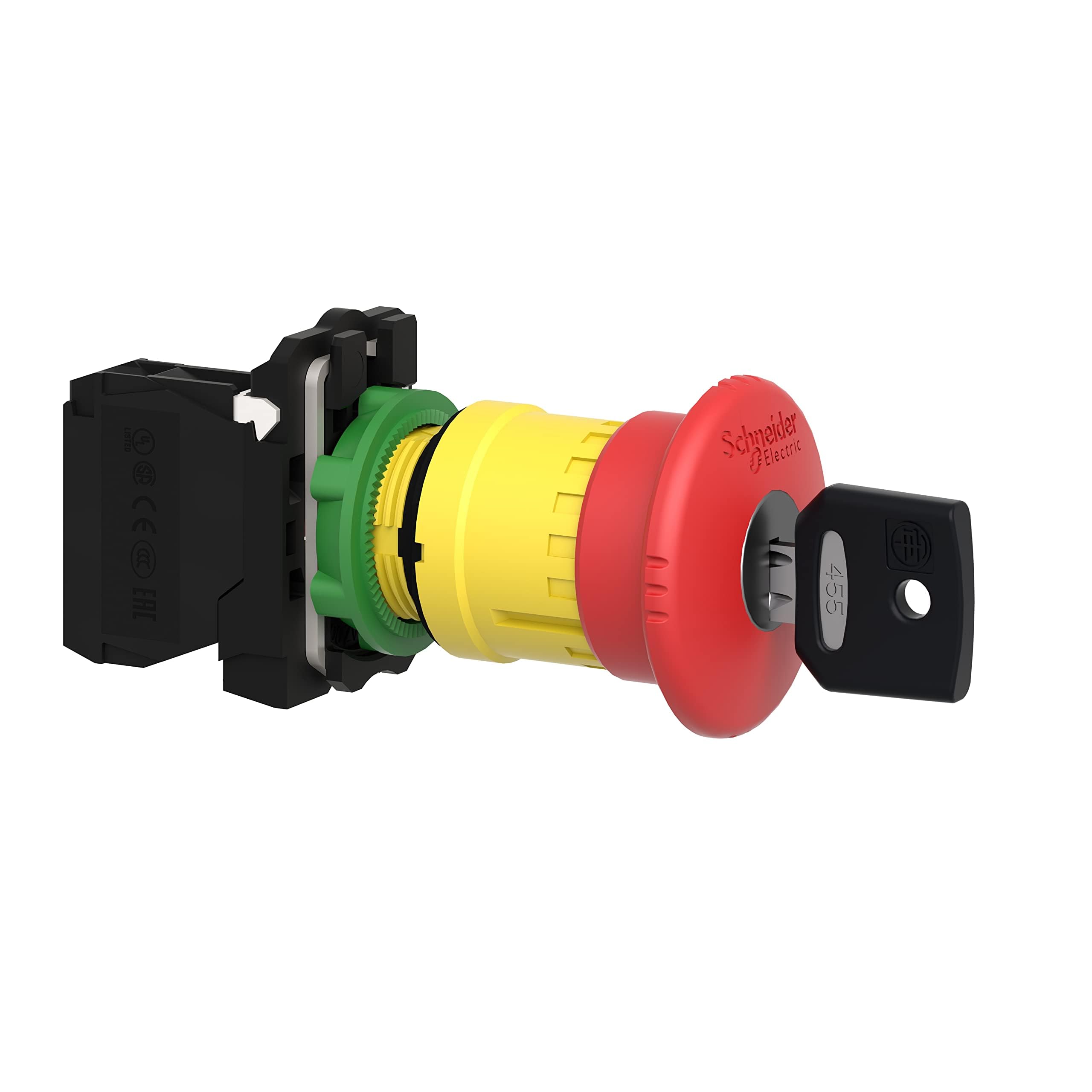 Schneider Xb5As9442 Arrêt D'Urgence Rouge Ø 40 Bouton de Mise Hors Tension Déverrouillage de Clé Ø22 1 Oeil