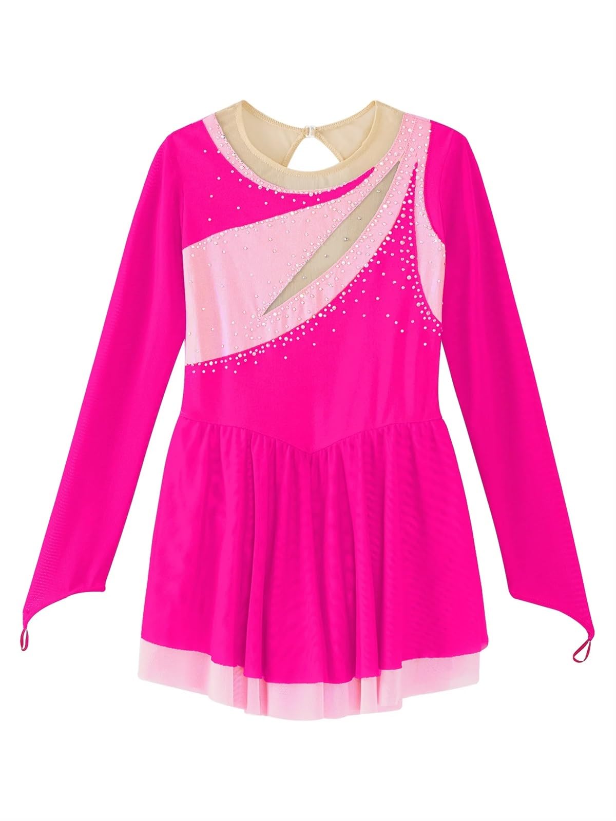 Gymnastikanzug Mädchen Ballett-Tanzkleid, Rhythmische Gymnastik, Trikot, Tutu, Kleider, Langarm, Strass, Eiskunstlauf, Tanzbekleidung(Red A,16)