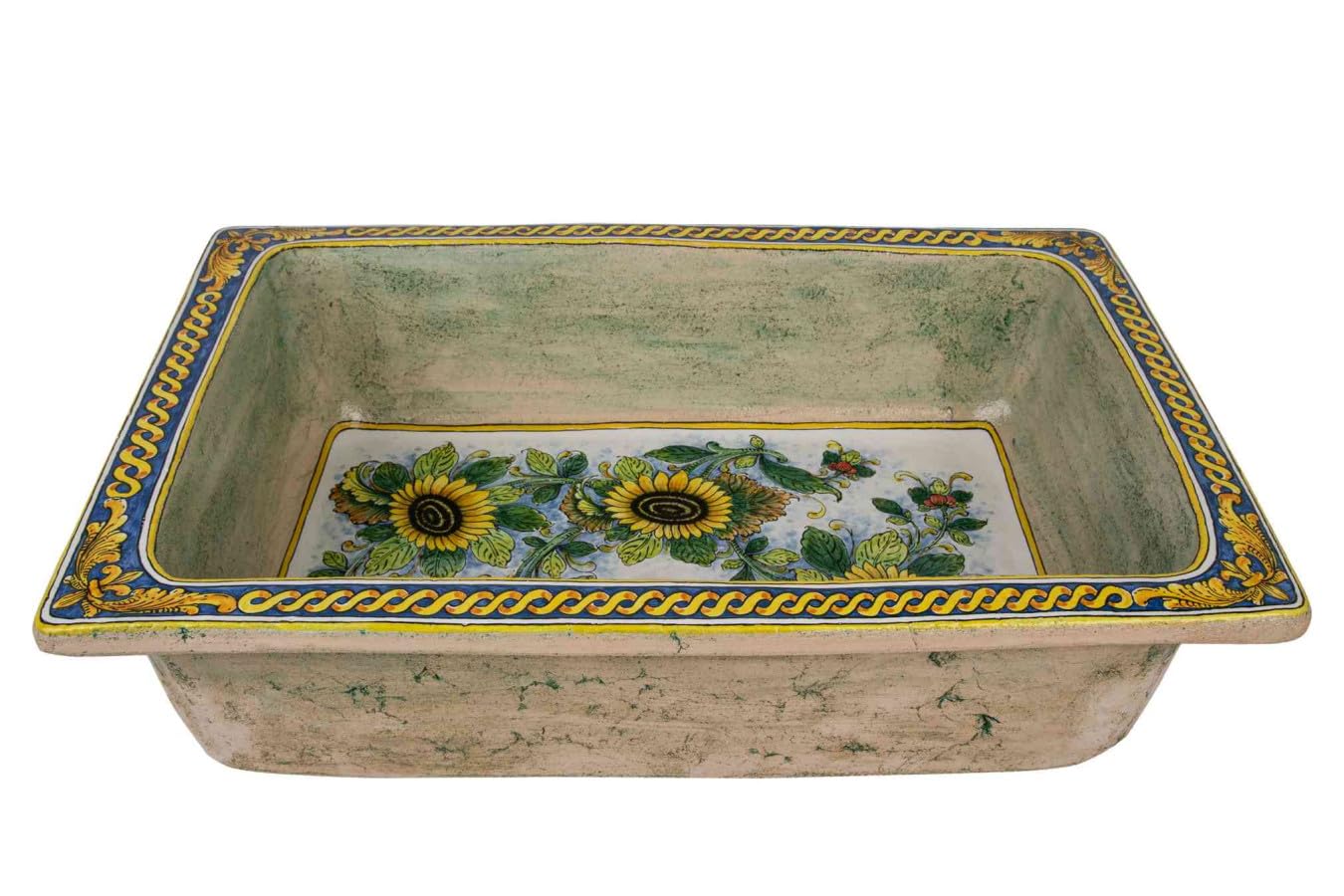 Fregadero de cocina de cerámica siciliana de Italia Radura di girasoli – Fregadero de cocina rectangular empotrado, fregadero de cocina italiano en cerámica siciliana de colores | Fregadero italiano