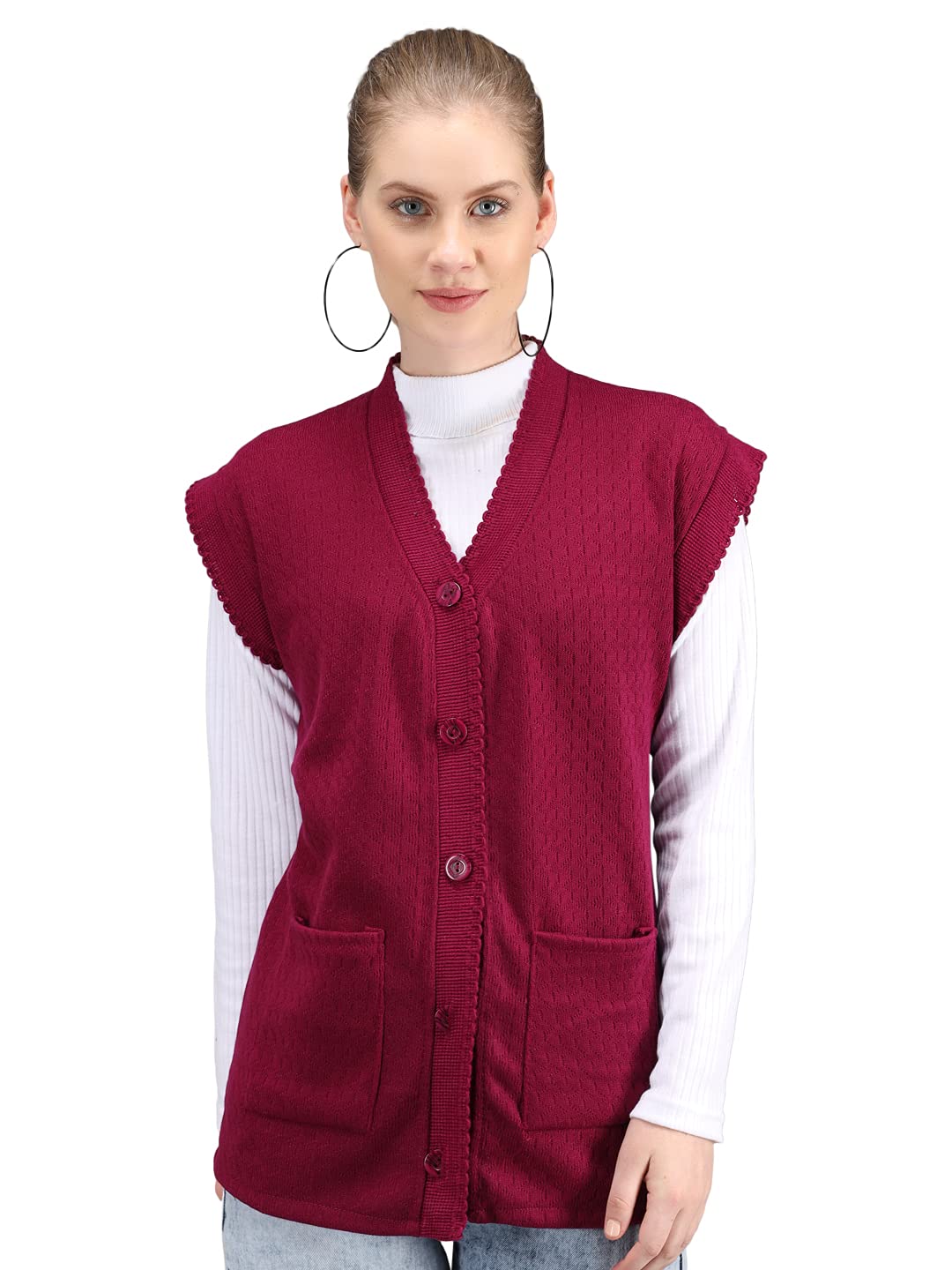 eWoolsWomen's Winter wear Woolen Sleeveless Sweaters with Front Pockets
